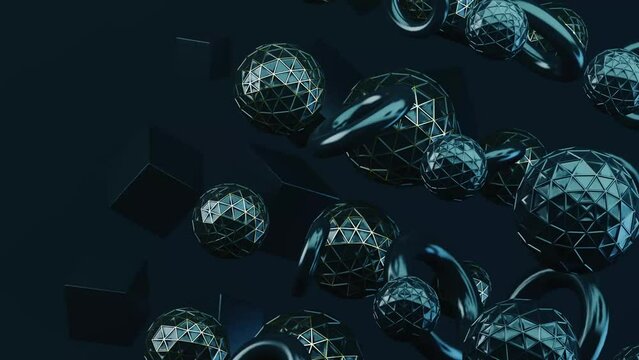 Fondo corporativo tecnologico de formas y cubos. Fondo de tecnolog&iacute;a abstracta. Formas geom&eacute;tricas en la oscuridad.