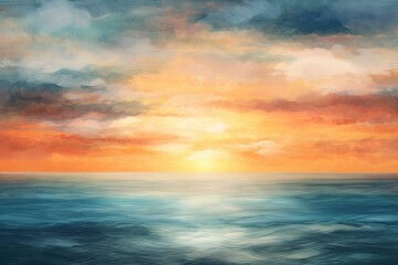 Fototapeta na wymiar a painting of a sunset over the ocean with a boat in the water. generative ai
