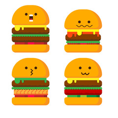 Flat Burger Illustration with Cute Expressions