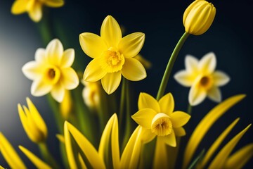 Fototapeta premium yellow spring flowers on black background