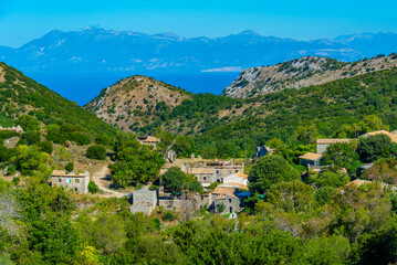 Panorama view of Greek village Old perithia at island Corfu - obrazy, fototapety, plakaty
