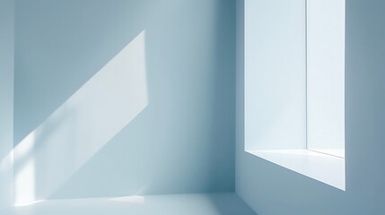 Modern empty white room with a window, light and shadow. Generated AI