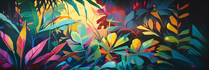 Bright, colored tropical leaves for design. With Generative AI tehnology