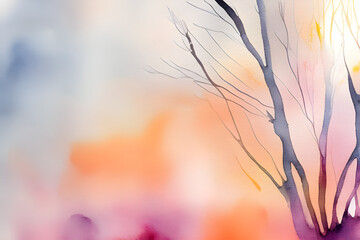 Watercolor textured background, soft spring sunset image