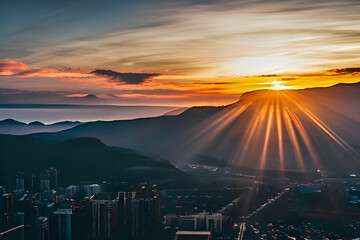 朝焼け、夕焼けの山の景色