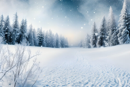 積雪、雪に覆われた森野の道、美しい雪景色