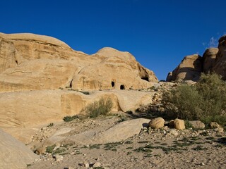 Scenic road toward entrance to ancient city Petra, Jordan