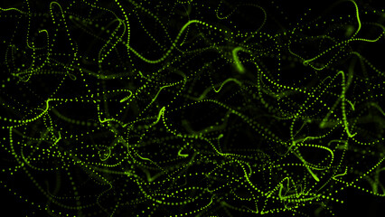 Fototapeta premium Monochrome green grunge slim lines. Spotted halftone wavy wallpaper. Visualization of big data. Hacked code or virus. 3D rendering.