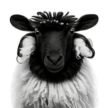 Studio portrait of black and white sheep. Generative AI. 