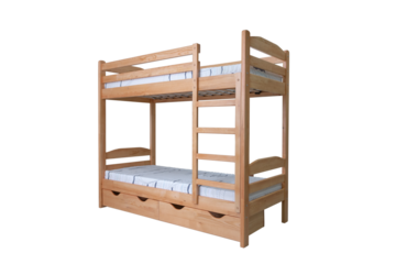 lacquered wooden bunk bed with mattresses, cut out