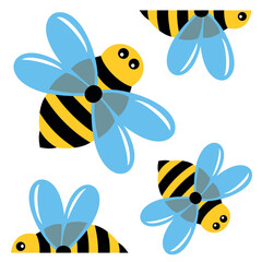 Pszczoła - owad zbierający nektar. Prosty, kolorowy rysunek pszczoły, ilustracja wektorowa. Pszczółki, kolorowe owady latające. Miód, wosk pszczeli - obrazy, fototapety, plakaty