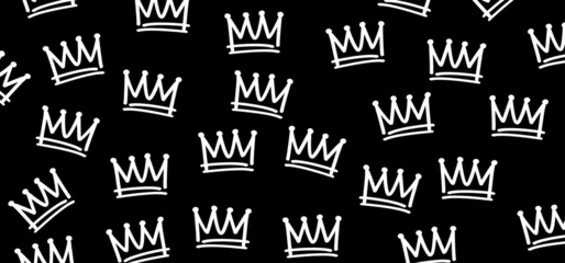 Fotobehang Cartoon sketch crown. Graffiti crown icon, Queen or king crowns. Royal imperial coronation symbols, monarch majestic jewel tiara icons. Prins en prinses, diadems or diamond crowns © MarkRademaker