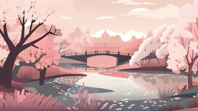 cherry blossom in spring with nature landscape