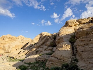 Fototapeta na wymiar Scenic road toward entrance to ancient city Petra, Jordan