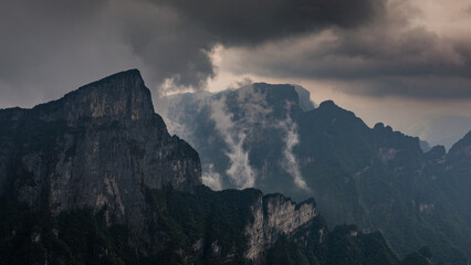 Dramatic mountain landscape seen from Tianmen Mountain West Skywalk path, China