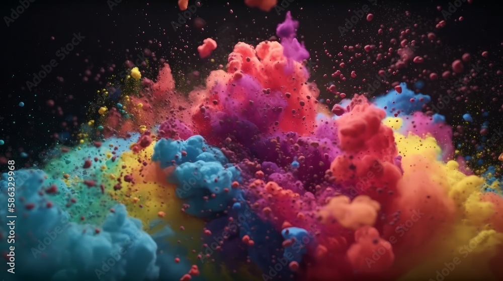 Wall mural abstract digital design with vivid liquid colors and splashes on a darker background. generative ai