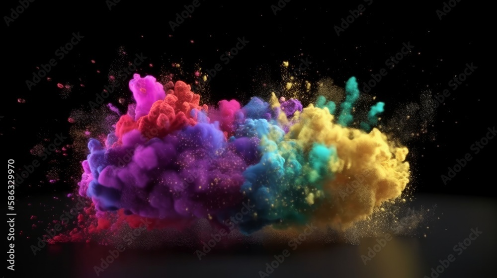 Wall mural abstract digital design with vivid liquid colors and splashes on a darker background. generative ai