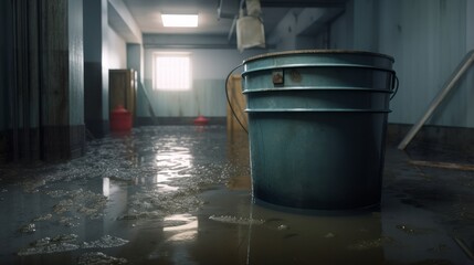 Bucket with mob in flooded basement or electrical room. Generative ai