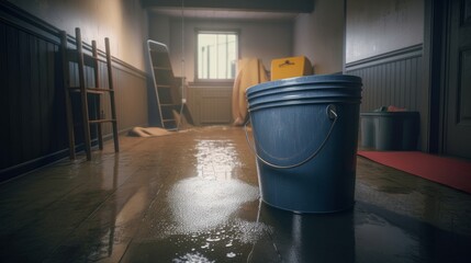 Bucket with mob in flooded basement or electrical room. Generative ai