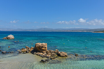 scenic view of Ildir Bay and Karaburun Peninsula from Dodo Beach in Ardic (Cesme, Izmir region, Turkey) © ssmalomuzh