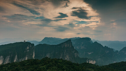 Dramatic mountain landscape seen from Tianmen Mountain West Skywalk path, China
