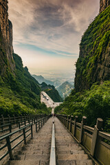  At the top of the staircase of 999 steps leading to the Heaven's Gate natural arch at Tianmen Mountain, China