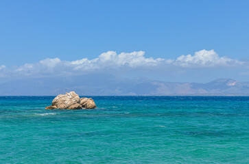 scenic view of Ildir Bay and Karaburun Peninsula from Dodo Beach in Ardic (Cesme, Izmir region, Turkey) © ssmalomuzh