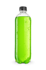 Green isotonic sport energy drink in a transparent bottle isolated on white background.