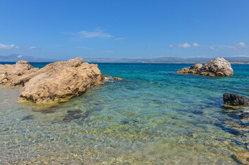 scenic view of Ildir Bay and Karaburun Peninsula from Dodo Beach in Ardic (Cesme, Izmir region, Turkey) © ssmalomuzh