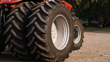 red tractor tire close up shot
