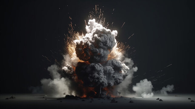 Big explosion with smoke and fire on black background   ai generated artwork