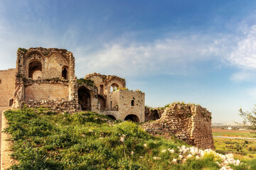 Fototapeta premium The ruins of the fortress in the Migdal Tzedek National Park, near the city of Rosh HaAyin in Israel.