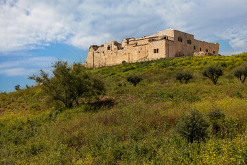 The ruins of the fortress in the Migdal Tzedek National Park in Rosh HaAyin, Israel.