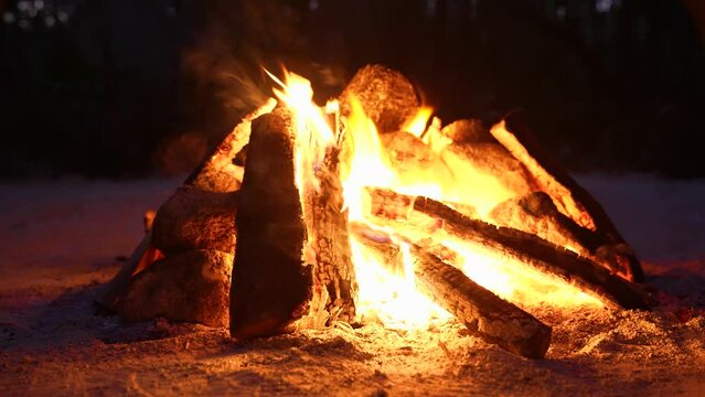 Night view of bonfire during the Mexican Temazcal ritual. Bonfire in the tropical forest. A temazcal is a type of sweat lodge, which originated with pre-Hispanic indigenous peoples in Mesoamerica.
