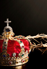 A Gold Crown with Red Velevet with the Crown of Thorns