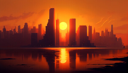 Fototapeta na wymiar Beautiful sunset landscape. Realistic illustration