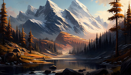 Mountains landscape. Realistic illustration
