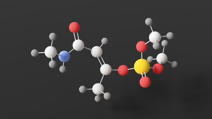 monocrotophos molecule, molecular structure, organophosphate insecticide, ball and stick 3d model, structural chemical formula with colored atoms