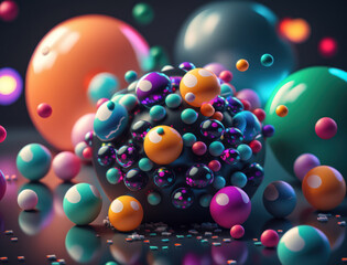 Colorful balls Dynamic liquid shapes background created with Generative AI technology