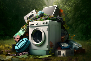 Abstract illustration of overproduction and overabundance of things. - obrazy, fototapety, plakaty
