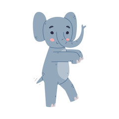 Funny Elephant with Large Ear Flaps and Trunk Walking and Smiling Vector Illustration
