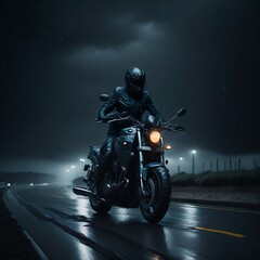 Dark Motorcycle on Road - obrazy, fototapety, plakaty
