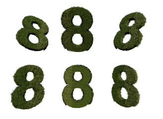 3d rendering number 8 from grass in different positions