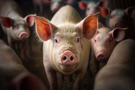 Livestock breeding. The farm pigs. Generative AI