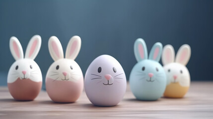 Obraz premium Happy Easter Day background and backdrop, cute bunny rabbit, ornament, and colorful egg, copy space greeting and backdrop, banner, rustic vintage design material. Celebrate Easter.