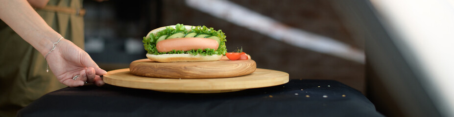Professional shooting of food in advertising and cinema. Close-up. The work of a food stylist on the set.