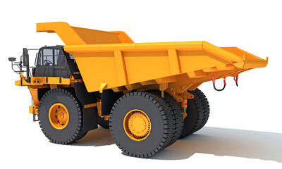 Mining Dump Truck heavy construction machinery 3D rendering on white background