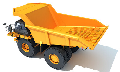 Mining Dump Truck heavy construction machinery 3D rendering on white background