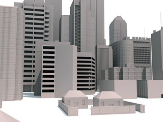 City Buildings 3D rendering on white background