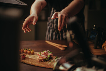 Professional shooting of food in advertising and cinema. Close-up. The work of a food stylist on...